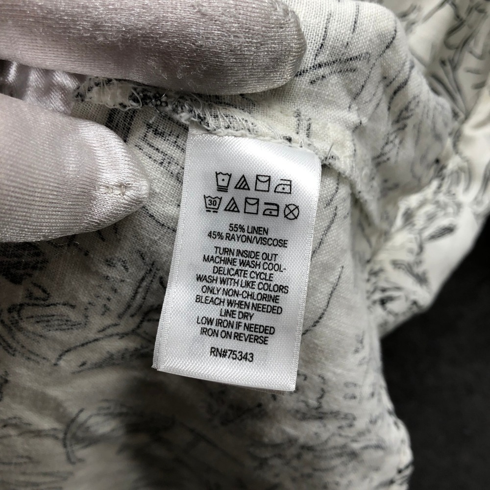 Isaac Mizrahi Toile Shirt Dress Womens XL White Black Cafe Print Linen Blend - Picture 7 of 9